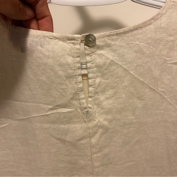 LIKE NEW 100% Italian Linen Tank Dress with Feather Accents Size Small Cream - Picture 6 of 8